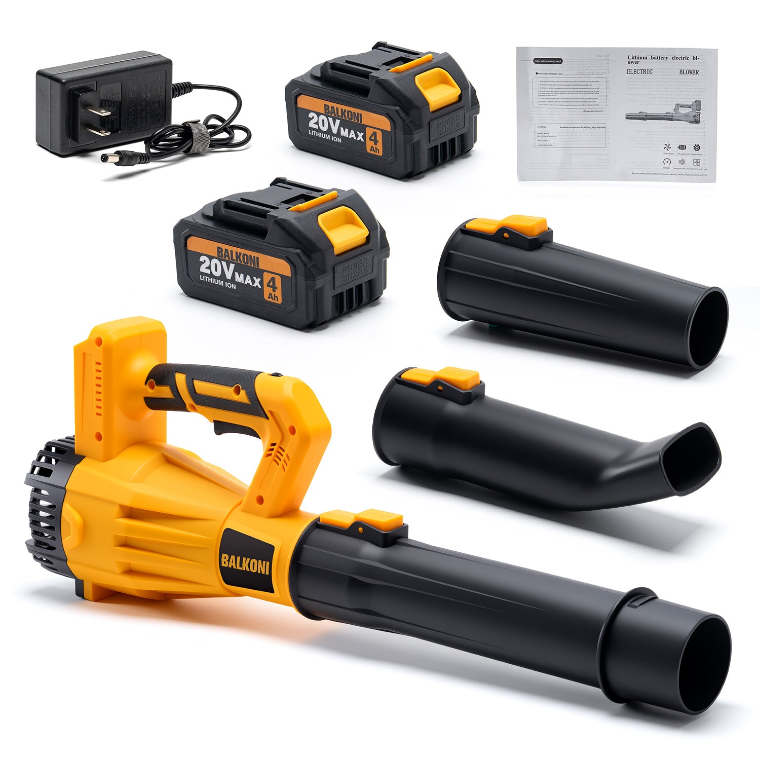BALKONI 20V Cordless Handheld Leaf Blower Kit 170MPH - Photo 13 yellow black industrial tools