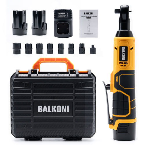 BALKONI 16.8V Cordless Electric Ratchet Wrench Kit 3/8 Drive - Photo 1 yellow black industrial tools