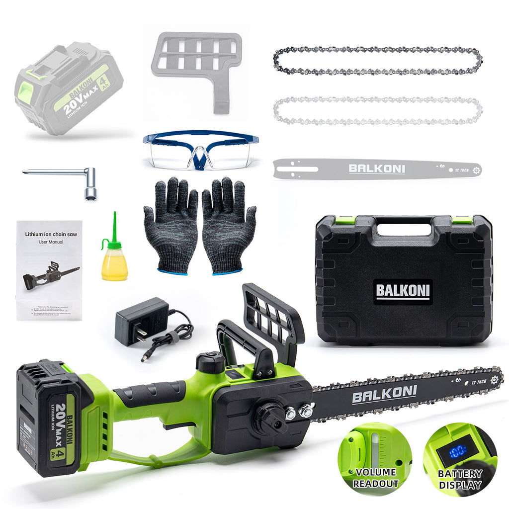 BALKONI 20V 12-Inch Brushless Cordless Chainsaw Kit - Photo 11 yellow black industrial tools