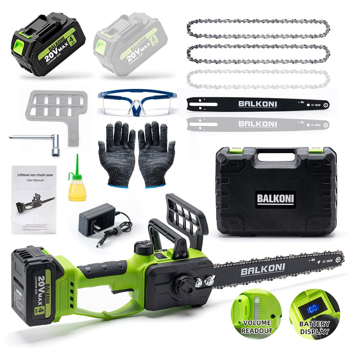 BALKONI 20V 12-Inch Brushless Cordless Chainsaw Kit - Photo 12 yellow black industrial tools