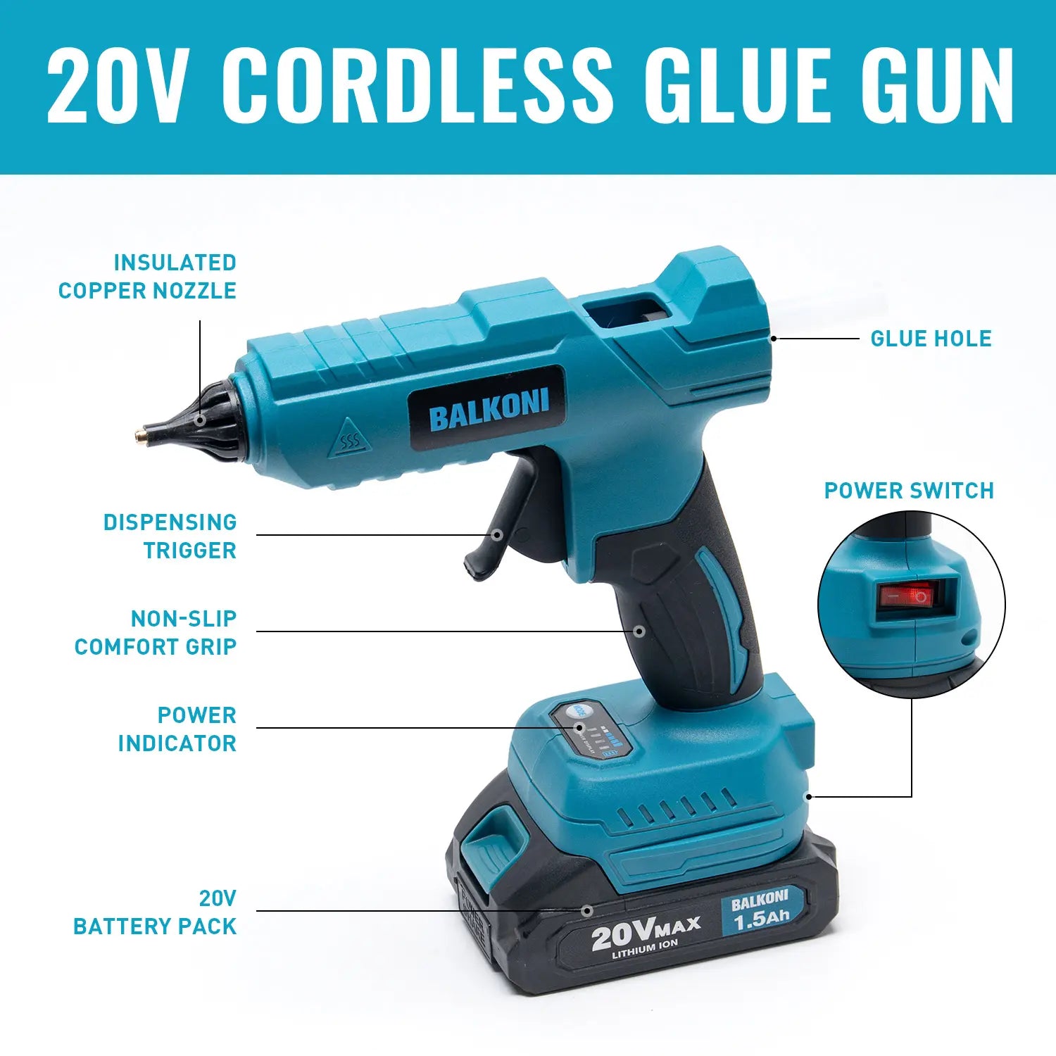 BALKONI 20V Cordless Hot Glue Gun Kit Fast Heating - Photo 2 yellow black industrial tools