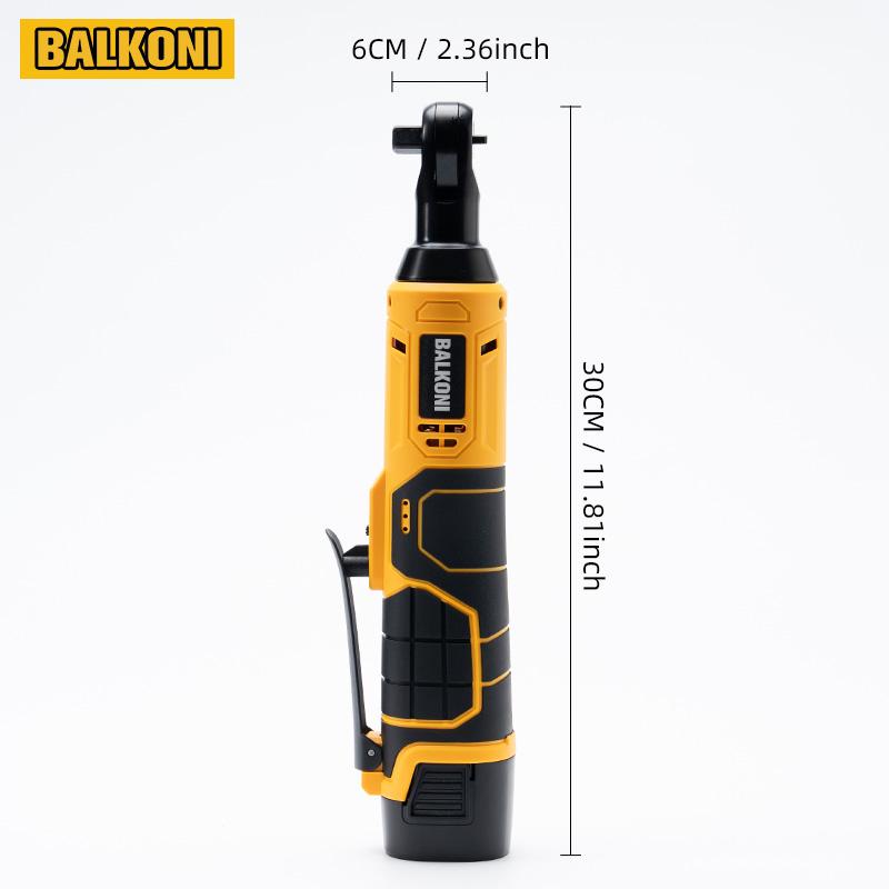 BALKONI 16.8V Cordless Electric Ratchet Wrench Kit 3/8 Drive - Photo 2 yellow black industrial tools