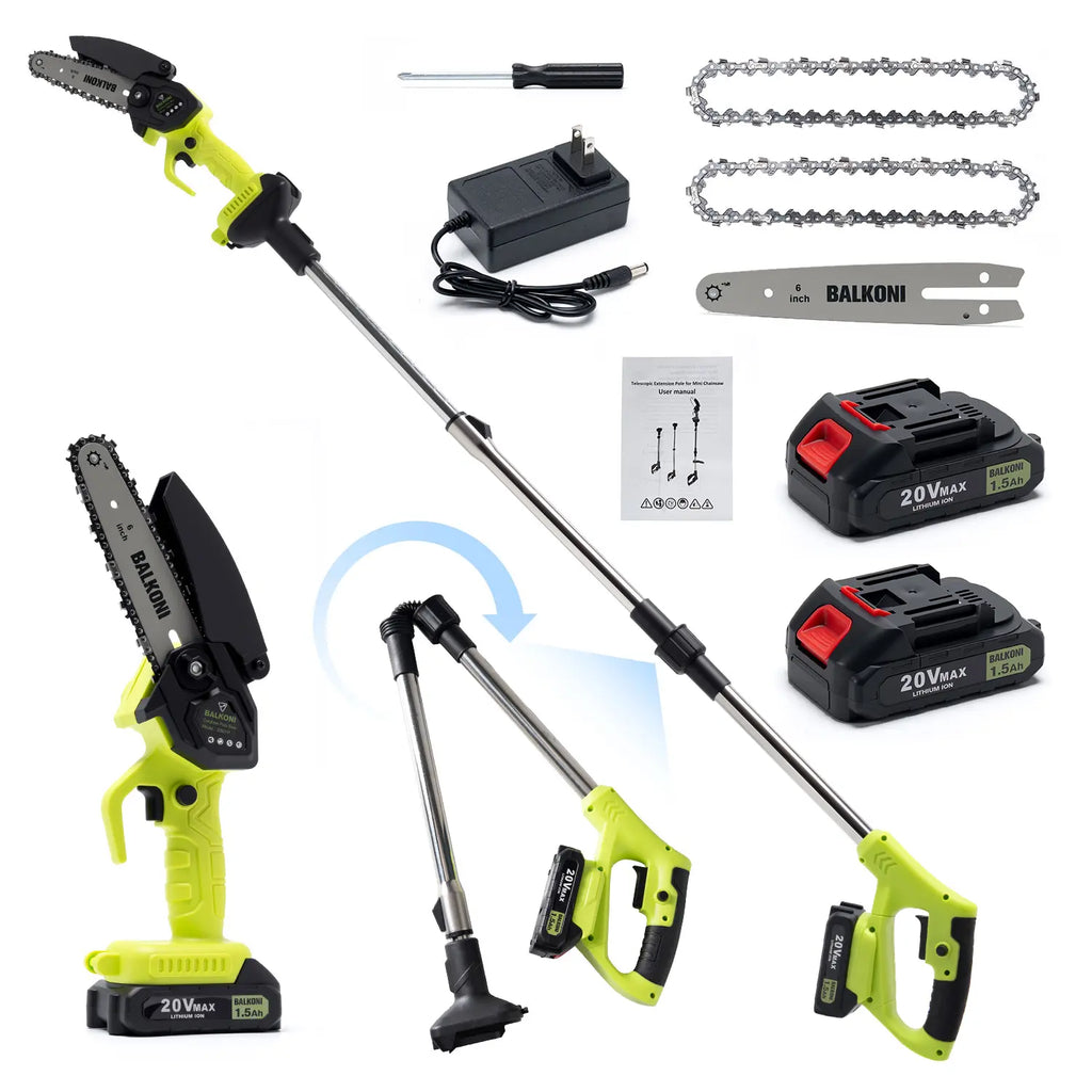 BALKONI 2-in-1 Cordless Pole Saw & Mini Chainsaw Combo Telescopic - Photo 1 yellow black industrial tools