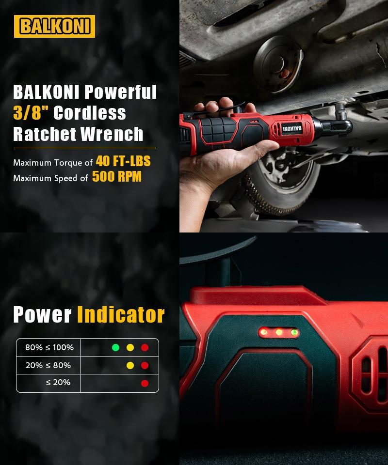 BALKONI 16.8V Cordless Electric Ratchet Wrench Kit 3/8 Drive - Photo 13 yellow black industrial tools