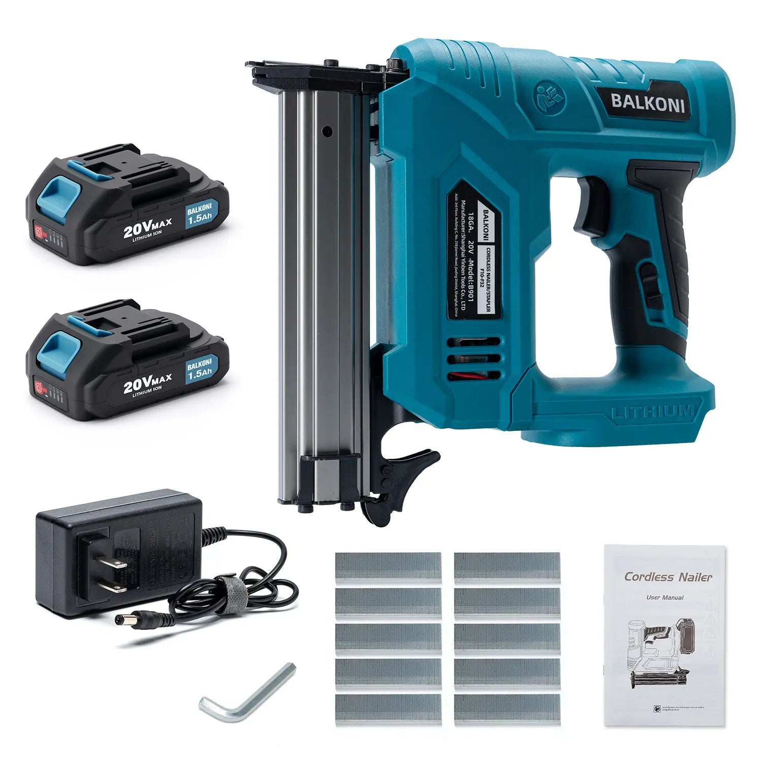 BALKONI 20V 18 Gauge Cordless Brad Nailer Kit F32 - Photo 1 yellow black industrial tools