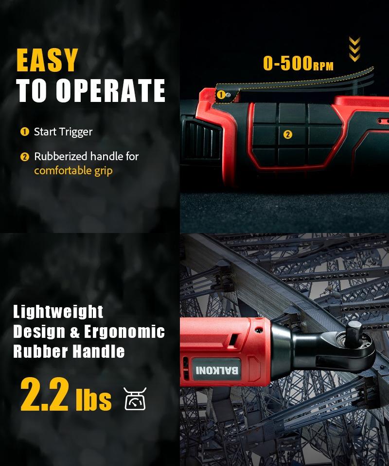 BALKONI 16.8V Cordless Electric Ratchet Wrench Kit 3/8 Drive - Photo 14 yellow black industrial tools