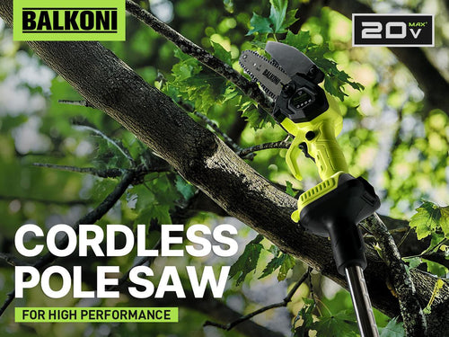 BALKONI 2-in-1 Cordless Pole Saw & Mini Chainsaw Combo Telescopic - Photo 2 yellow black industrial tools