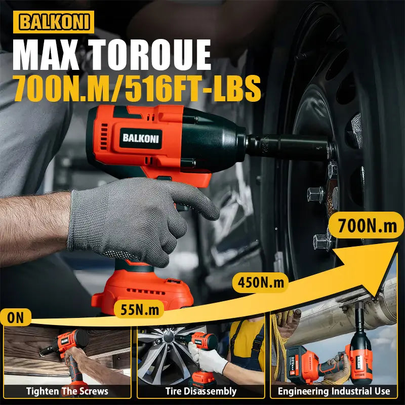 BALKONI 20V Cordless High-Torque Impact Wrench Kit 700Nm - Photo 2 yellow black industrial tools