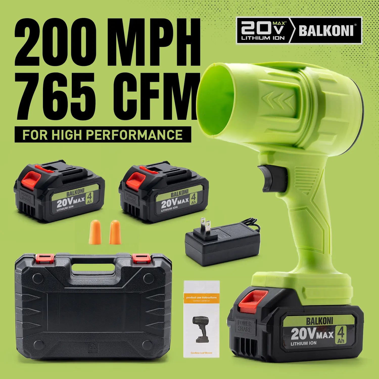 BALKONI 20V Turbo Jet Blower Kit 200MPH 765CFM - Photo 1 yellow black industrial tools