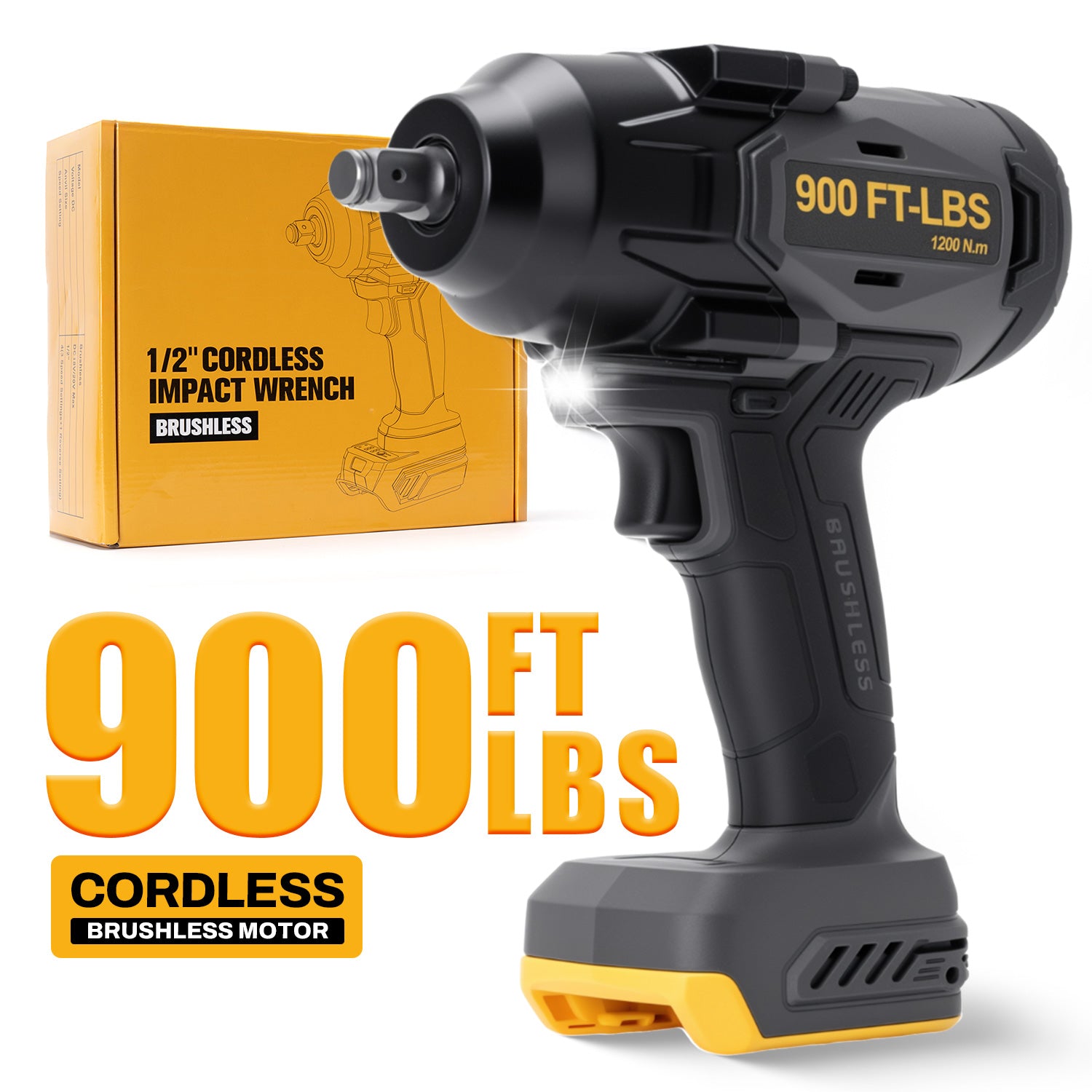BALKONI 20V Cordless Impact Wrench Bare Tool DeWalt Compatible - Photo 1 yellow black industrial tools