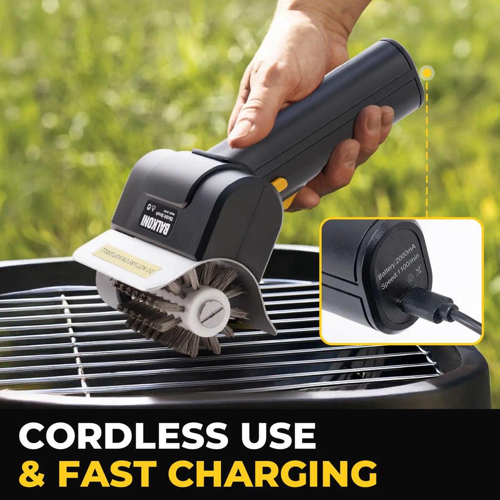 BALKONI Electric Rechargeable Grill Brush BBQ Cleaner - Photo 2 yellow black industrial tools