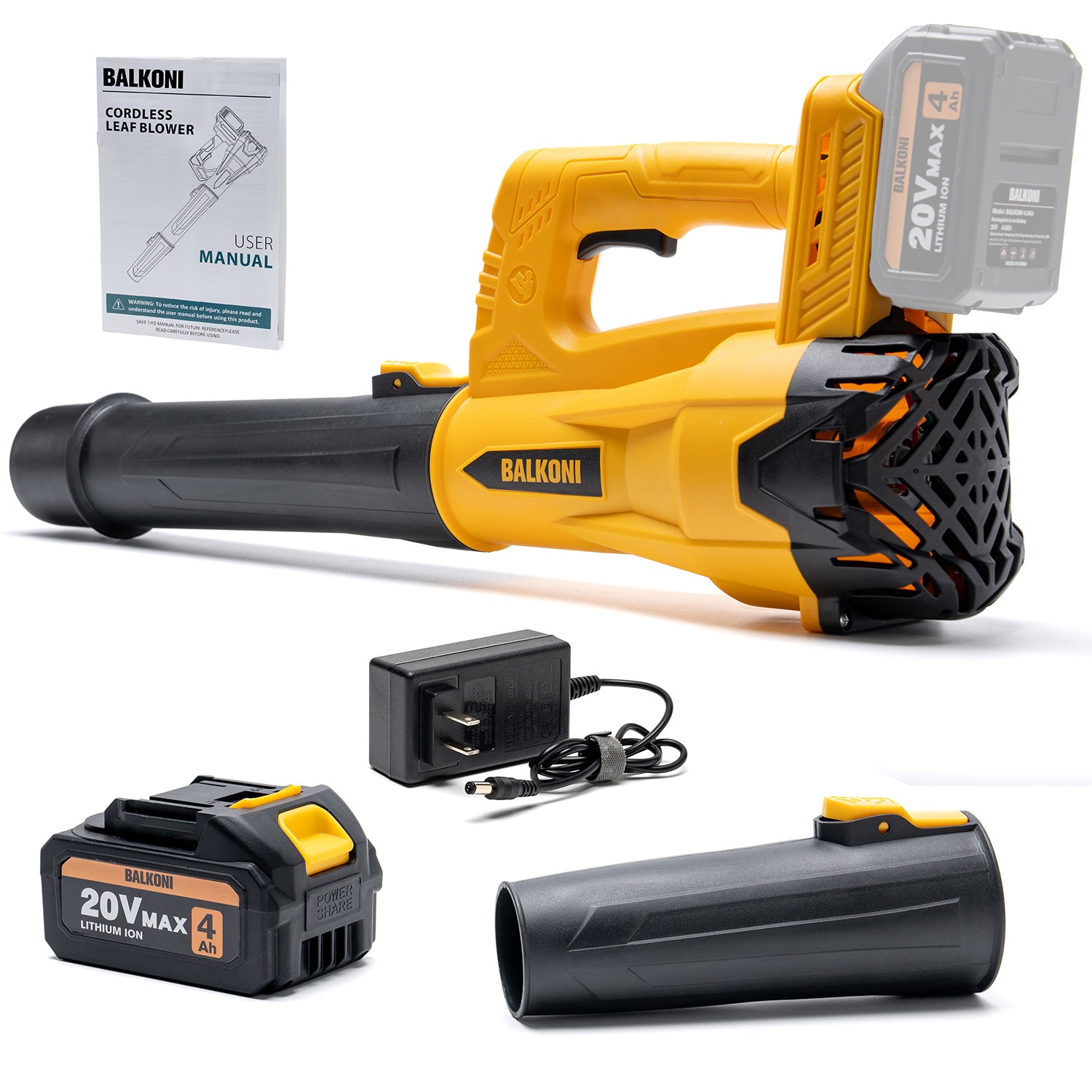 BALKONI 20V Cordless Handheld Leaf Blower Kit 170MPH - Photo 10 yellow black industrial tools