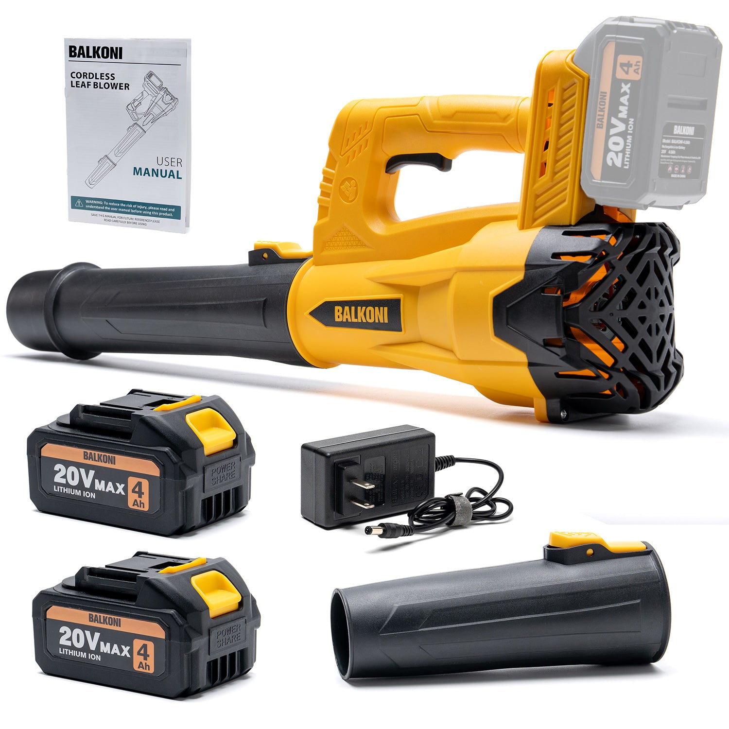 BALKONI 20V Cordless Handheld Leaf Blower Kit 170MPH - Photo 11 yellow black industrial tools